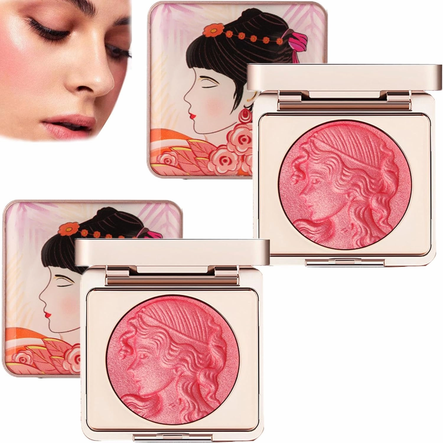 Embossed Smooth Powder Blush Palette for Cheeks,Powder Blush for Cheeks,Glow Blush for Cheeks,Embossed Girl Blush,Matte Face Powder Blush Palette,Natural Makeup,Radiant Finish (01#*2, One Size)