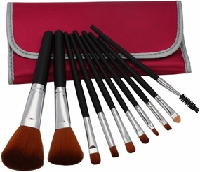 En'da Professional 10 Pcs Makeup Make up Cosmetic Brushes Set Kit Eyeshadow Eyelash Eyebrow Lip Powder Blush Brush with Peach Bag Case Pouch