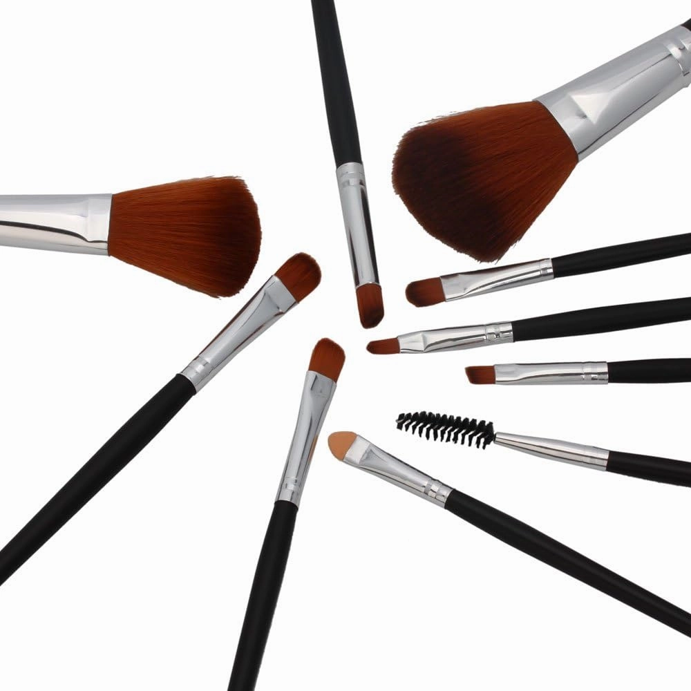 En'da Professional 10 Pcs Makeup Make up Cosmetic Brushes Set Kit Eyeshadow Eyelash Eyebrow Lip Powder Blush Brush with Peach Bag Case Pouch