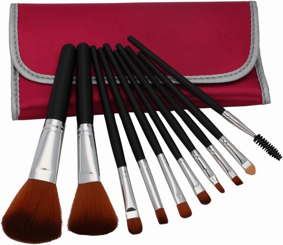 En'da Professional 10 Pcs Makeup Make up Cosmetic Brushes Set Kit Eyeshadow Eyelash Eyebrow Lip Powder Blush Brush with Peach Bag Case Pouch