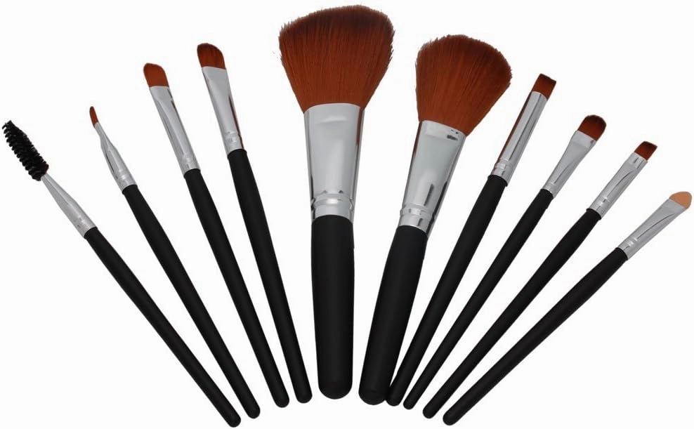 En'da Professional 10 Pcs Makeup Make up Cosmetic Brushes Set Kit Eyeshadow Eyelash Eyebrow Lip Powder Blush Brush with Peach Bag Case Pouch