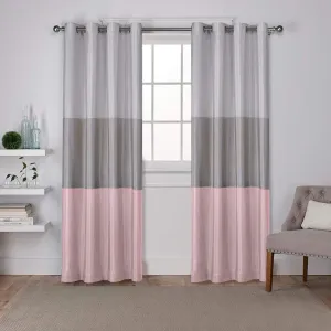 EXCLUSIVE HOME Chateau Striped Faux Silk Grommet Top Curtain Panel Pair, 54"x84", Blush