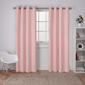 EXCLUSIVE HOME Sateen Twill Woven Room Darkening Blackout Grommet Top Curtain Panel Pair, 52"x84", Blush