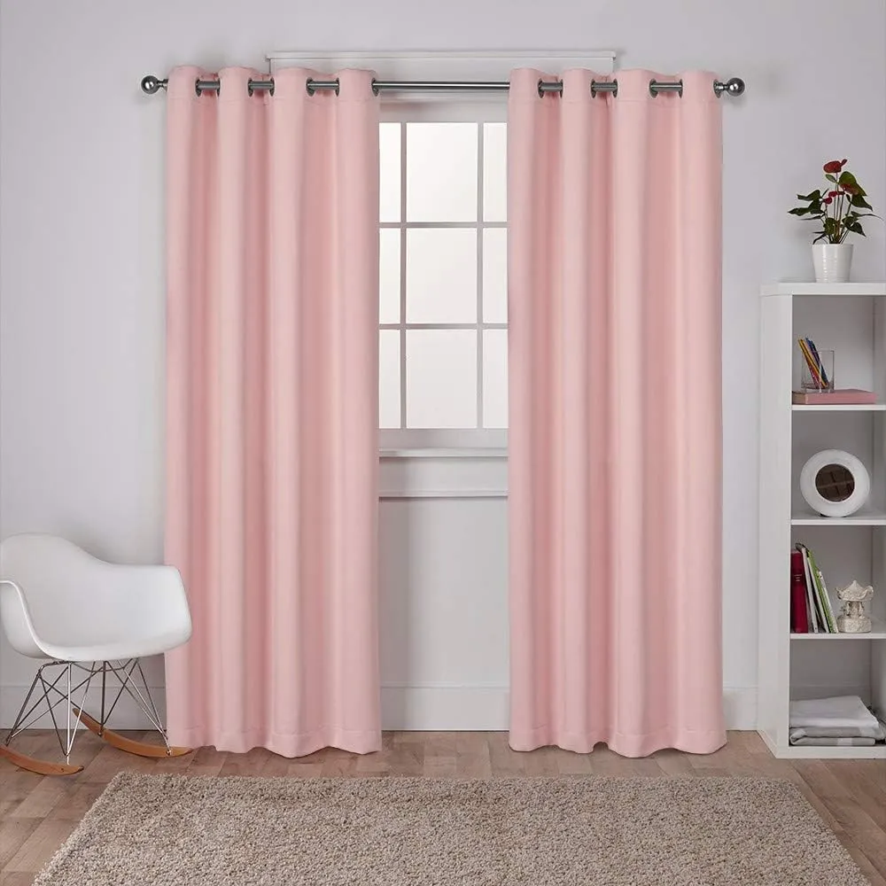 EXCLUSIVE HOME Sateen Twill Woven Room Darkening Blackout Grommet Top Curtain Panel Pair, 52"x84", Blush