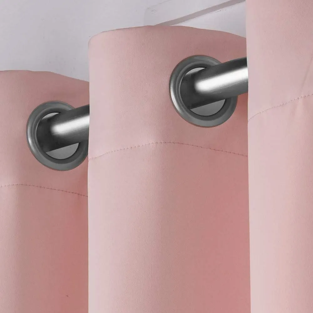 EXCLUSIVE HOME Sateen Twill Woven Room Darkening Blackout Grommet Top Curtain Panel Pair, 52"x84", Blush