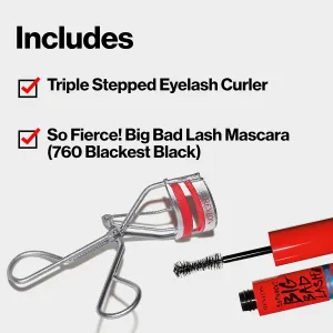 Eyelash Curler and Mascara by Revlon, Triple Stepped Lash Curler, So Fierce Big Bad Lash Mascara, 1 Mascara 0.34 Fl Oz (760 Blackest Black), 1 Eyelash Curler