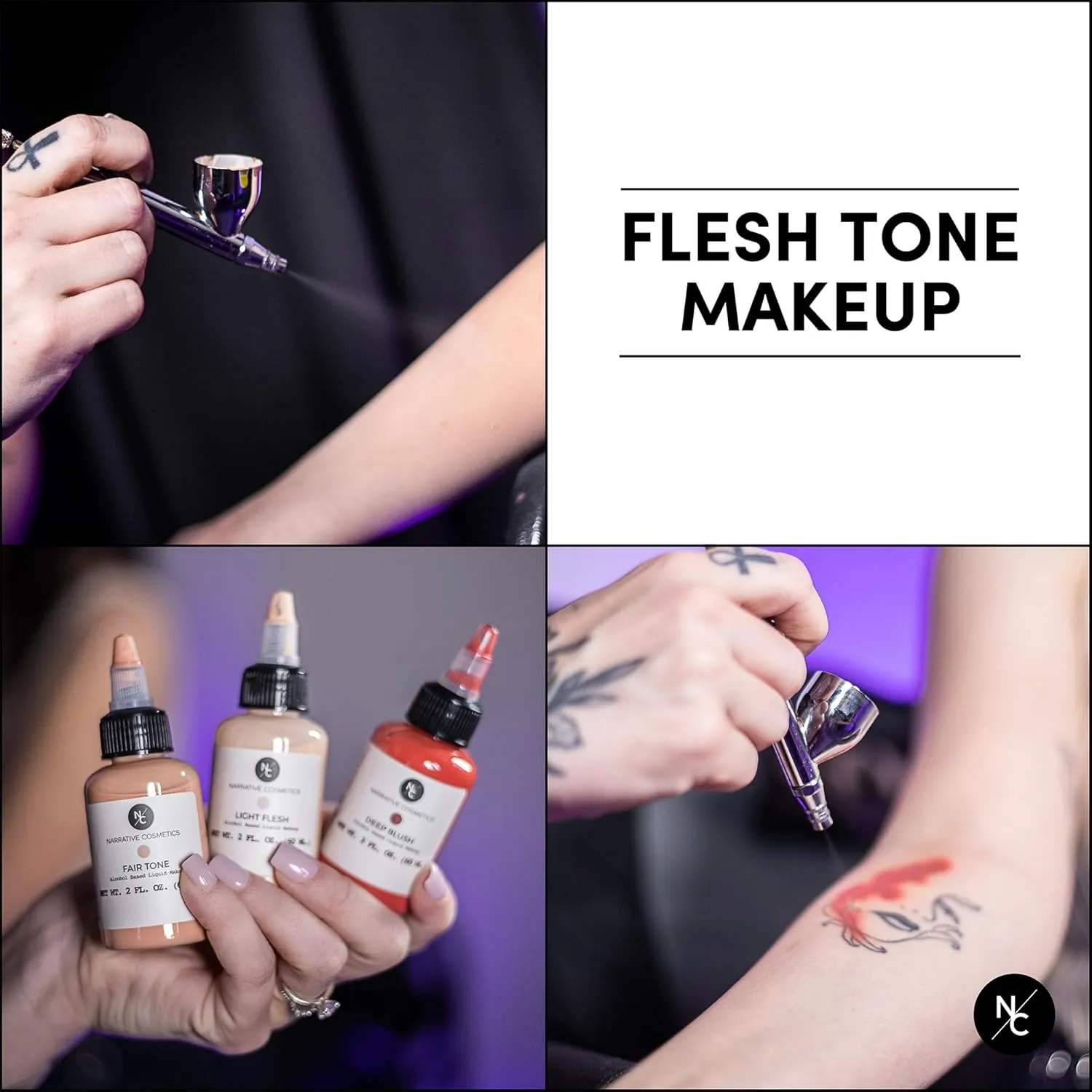 Flesh Tone Alcohol Airbrush Paints - 2 fl oz, Skin Safe, Quick Dry, Waterproof, Sweatproof, Transferproof Liquid Makeup for Tattoo Cover-Up, Bodypainting, FX Makeup - Chocolate