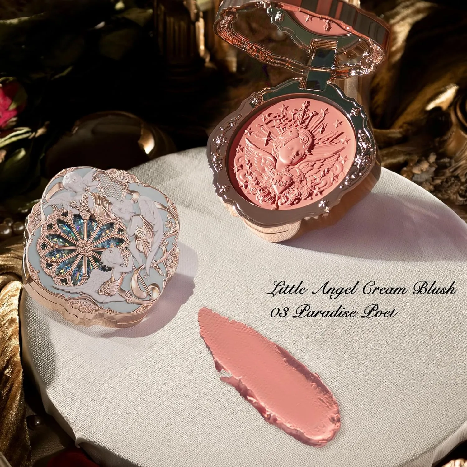 Flower Knows Little Angel Cream Blush,Buildable & Blendable Makeup Blush for cheeks,Soft & Long-lasting,Pink Nude Flush for All Skin Tones(03 Paradise Poet,6g)