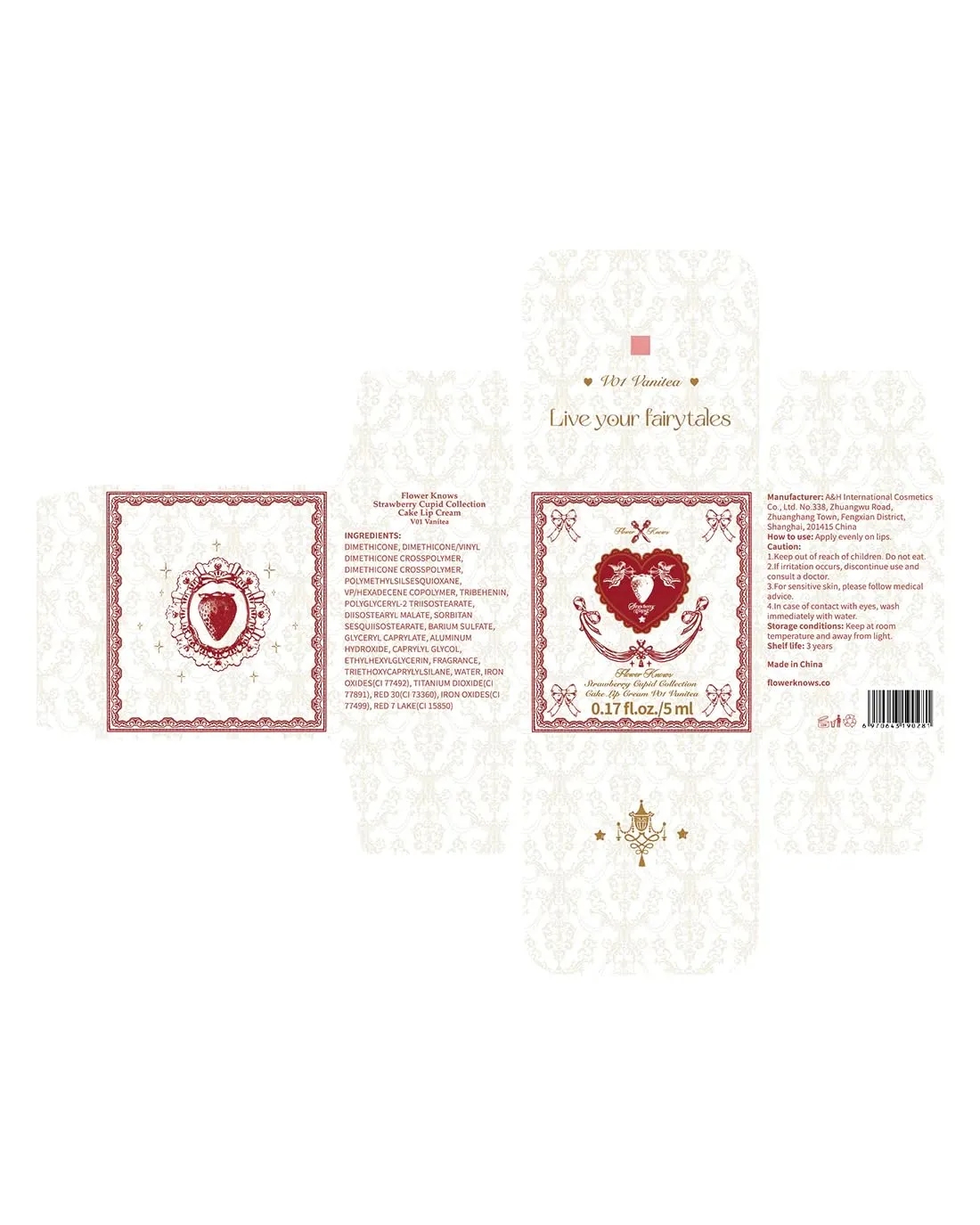 Flower Knows Strawberry Cupid Cake Lip Cream,Velvety-Smooth Matte Liquid Lipstick,Hydrating,Smudge-proof & Stain-Free Lip Stain (V03 Croissant 0.17 Fl Oz)