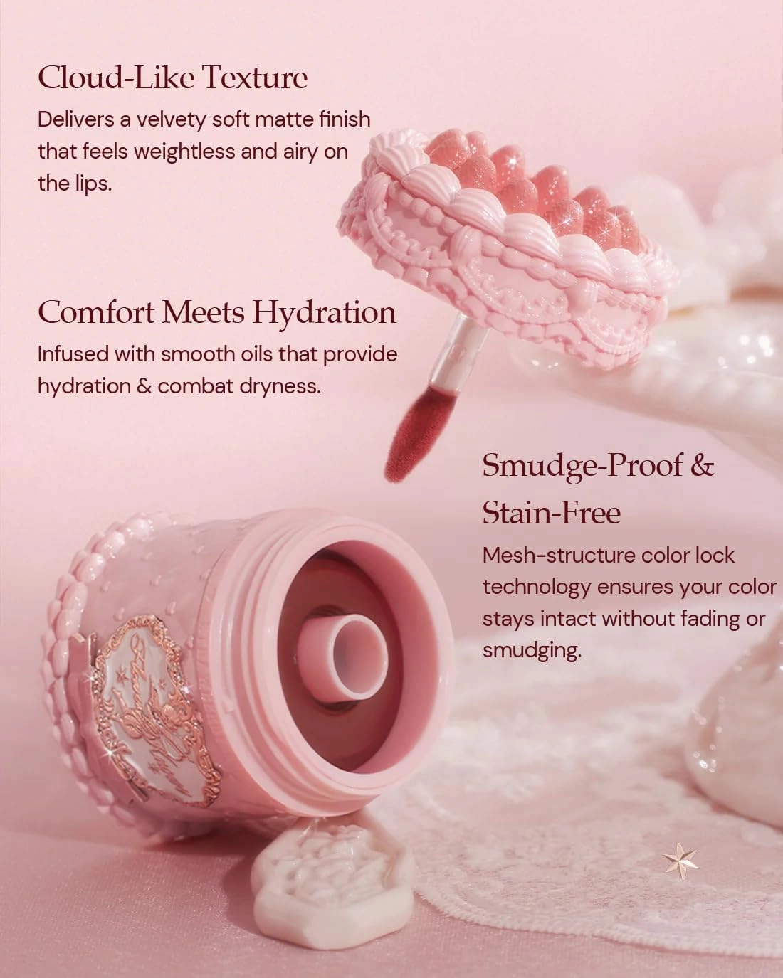 Flower Knows Strawberry Cupid Cake Lip Cream,Velvety-Smooth Matte Liquid Lipstick,Hydrating,Smudge-proof & Stain-Free Lip Stain (V04 Meredith,0.17 Fl Oz)
