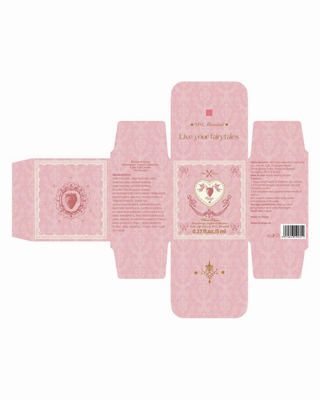 Flower Knows Strawberry Cupid Cake Lip Cream,Velvety-Smooth Matte Liquid Lipstick,Hydrating,Smudge-proof & Stain-Free Lip Stain (V04 Meredith,0.17 Fl Oz)