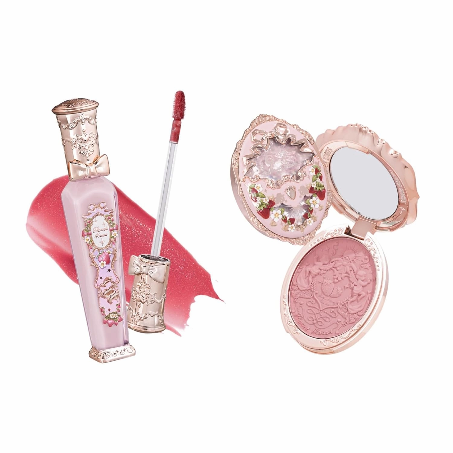 Flower Knows Violet Strawberry Rococo Glitter Lip Gloss G02 Strawberry Rococo Embossed Blush 03
