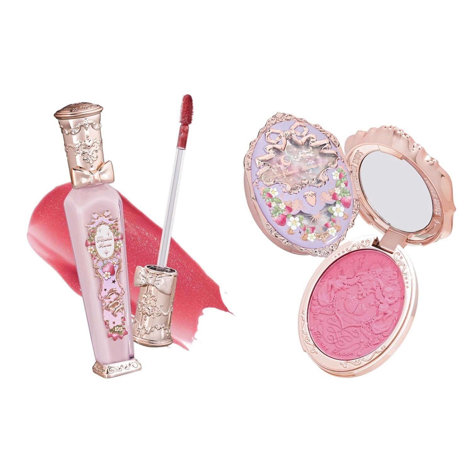 Flower Knows Violet Strawberry Rococo Glitter Lip Gloss G02 Strawberry Rococo Embossed Blush G02