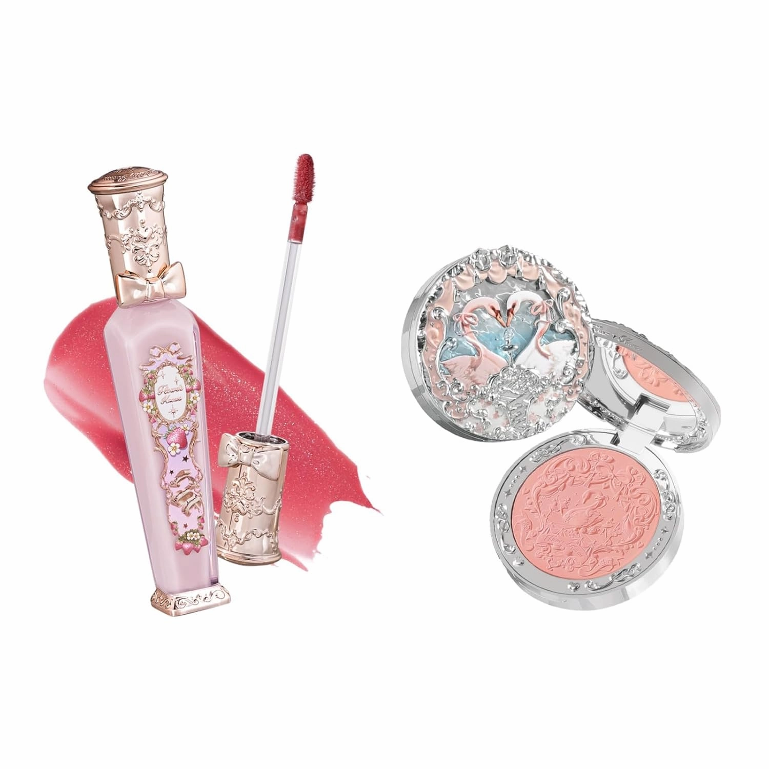 Flower Knows Violet Strawberry Rococo Glitter Lip Gloss G02 Swan Ballet Embossed Blush 05