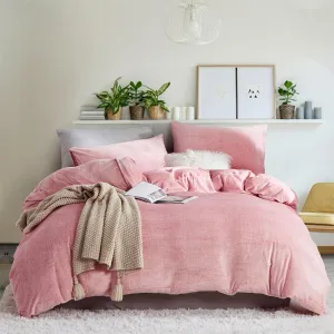 Fluffy Velvet Duvet Cover Set Blush Pink King Size Winter Soft Warm Flannel Comforter Cover Baby Pink 104" x 90" Luxury Cozy Plush Fleece Reversible Bedding Duvet Cover Set Pale Pink