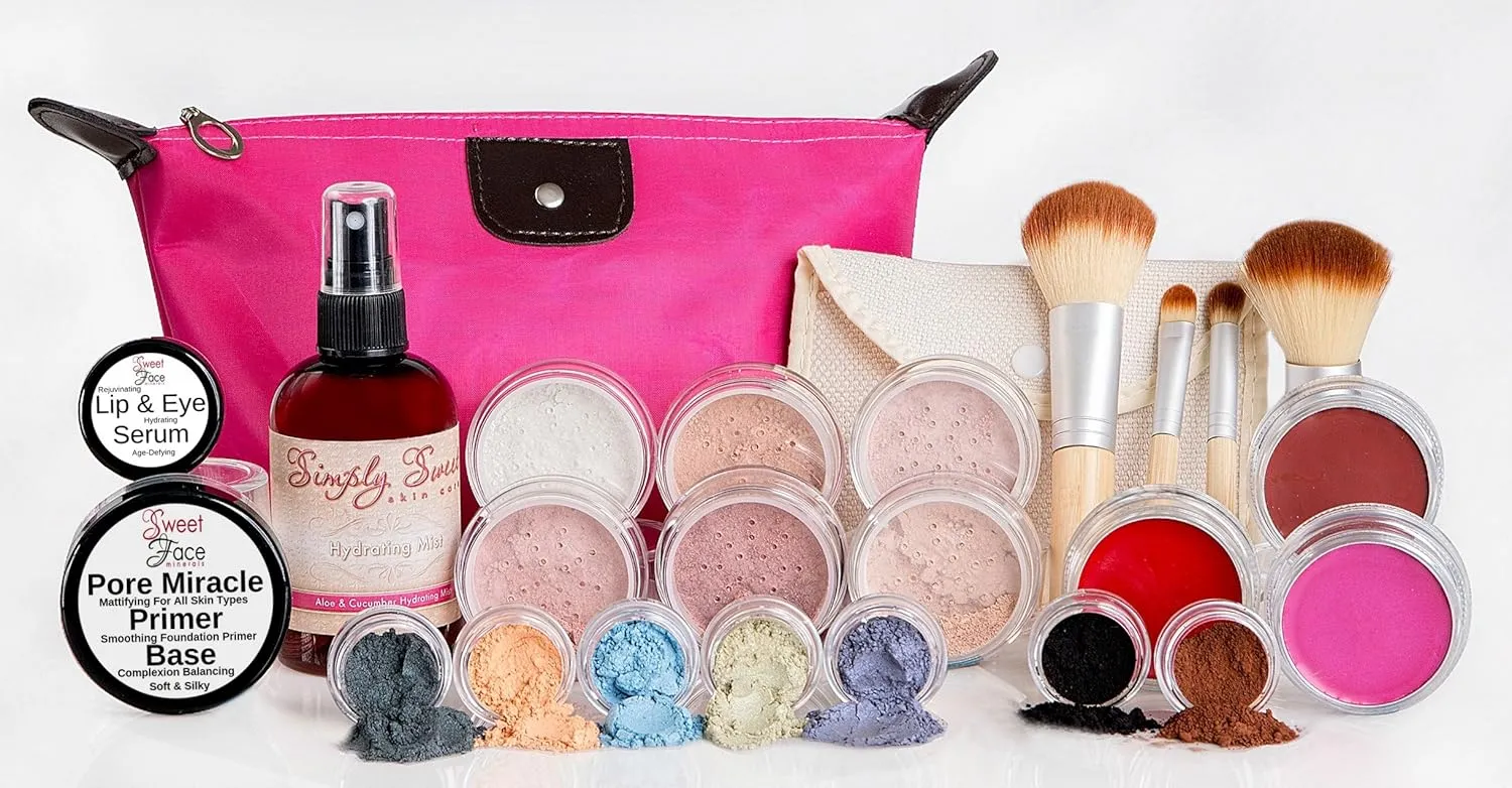 GLAM KIT (BEIGE) Full Size Mineral Makeup Set Matte Foundation Bare Face Sheer Powder Cover