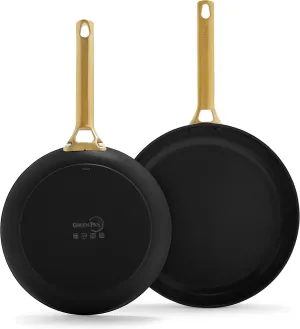 GreenPan Reserve Hard Anodized Healthy Ceramic Nonstick 8" and 10" Frying Pan Skillet Set, Gold Handle, PFAS-Free, Dishwasher Safe, Oven Safe, Black