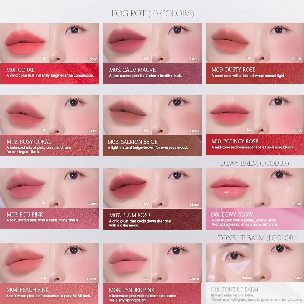 Heart Percent Dote On Mood Custom Lip & Cheek Single, Soft Velvety Tinted Balm Matte (Fog Pot) Air-Fit Mist Textures Multi-use Blush & Lip Tint 4.7g, M05. Calm Mauve