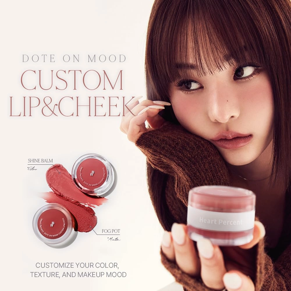 Heart Percent Dote On Mood Custom Lip & Cheek, Matte (Fog Pot)   Glow (Shine Balm) Dual Type Multi-use Blush & Lip Tint [#04. Soft Pink]