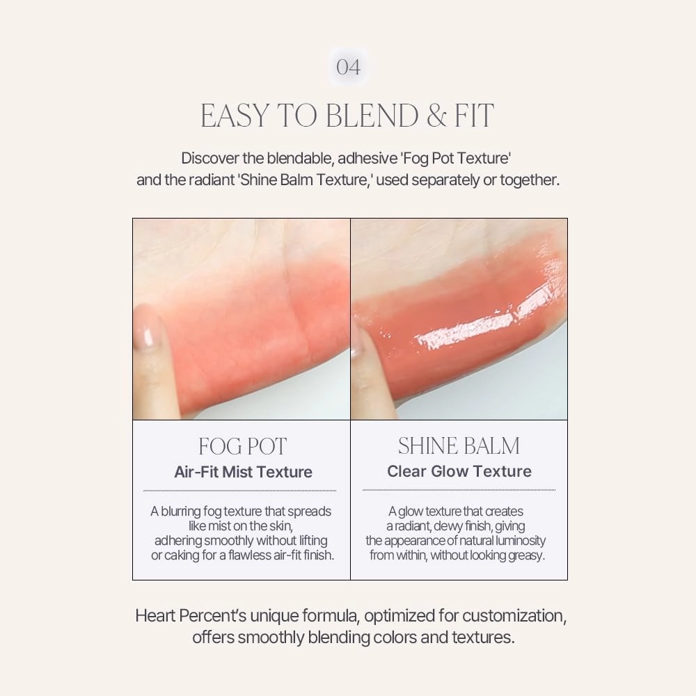 Heart Percent Dote On Mood Custom Lip & Cheek, Matte (Fog Pot)   Glow (Shine Balm) Dual Type Multi-use Blush & Lip Tint [#04. Soft Pink]