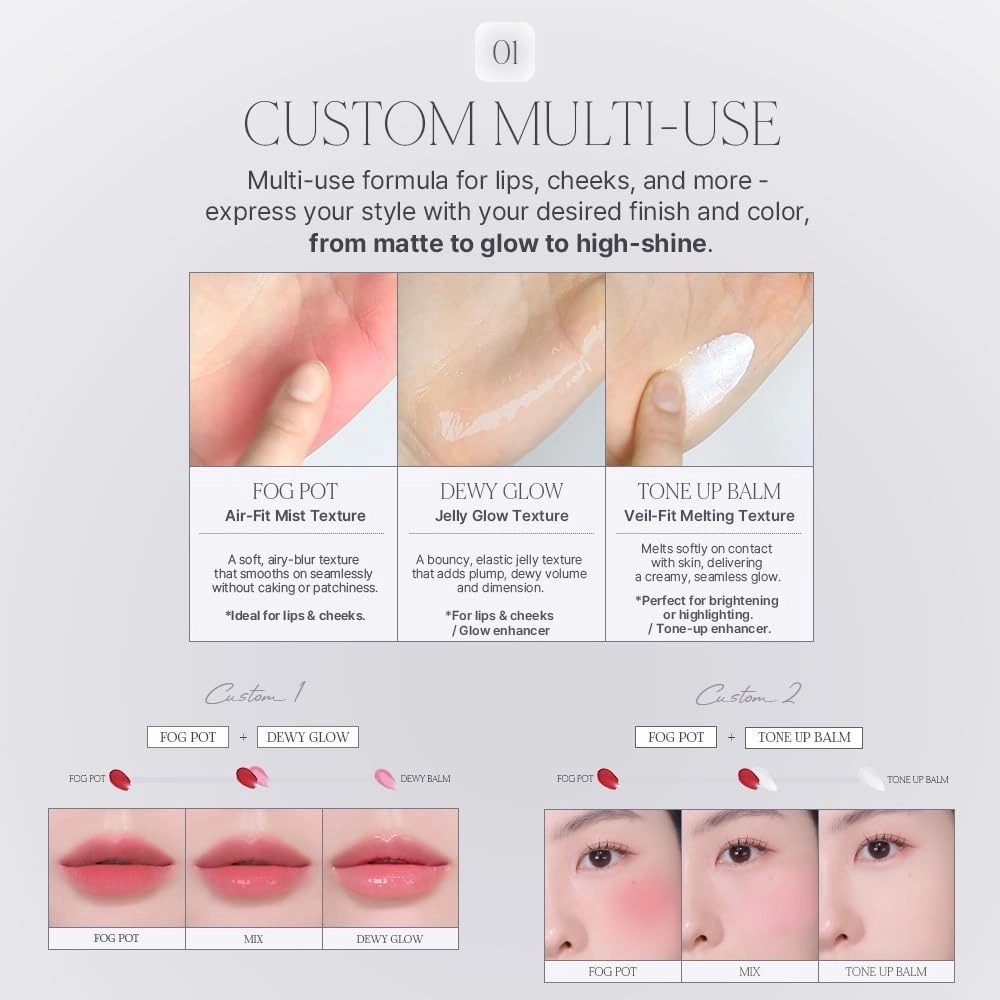 Heart Percent Dote On Mood Custom Lip & Cheek Single, Soft Velvety Tinted Balm Matte (Fog Pot) Air-Fit Mist Textures Multi-use Blush & Lip Tint 4.7g, M07. Plum Rose