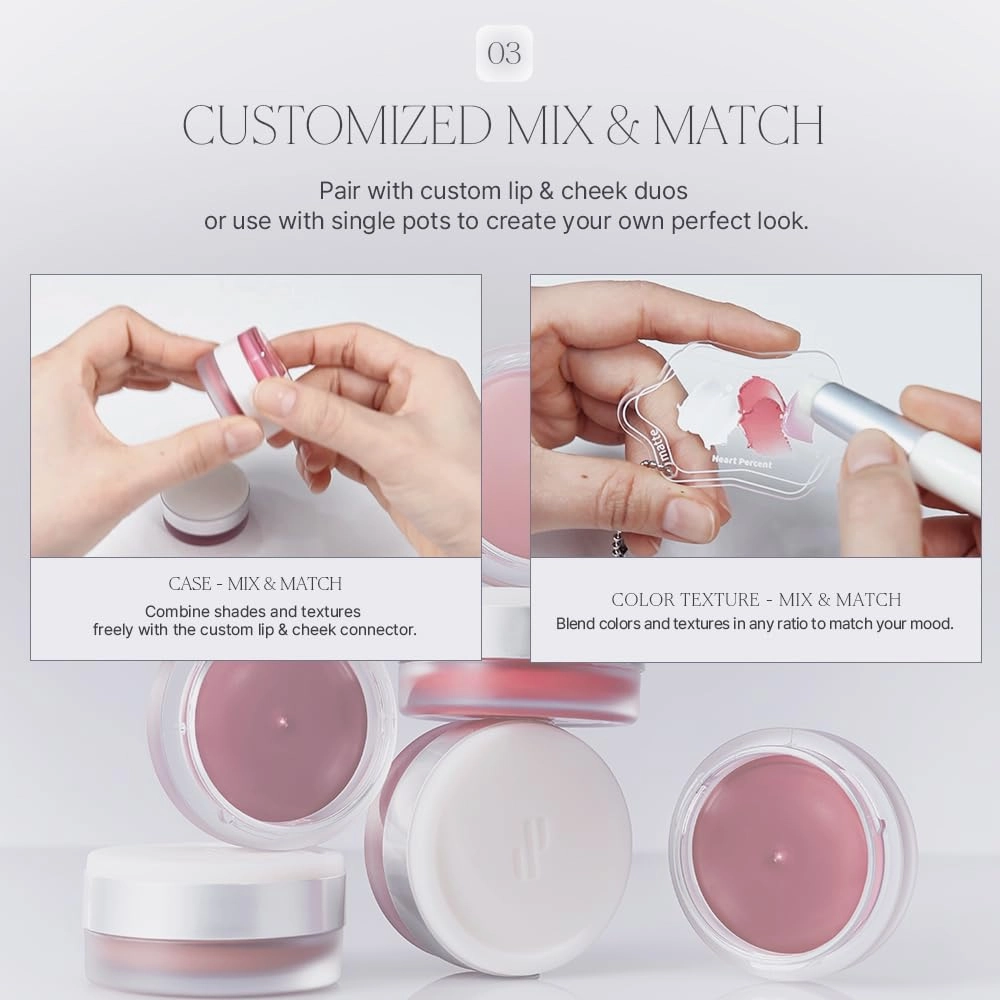Heart Percent Dote On Mood Custom Lip & Cheek Single, Soft Velvety Tinted Balm Matte (Fog Pot) Air-Fit Mist Textures Multi-use Blush & Lip Tint 4.7g, M08. Tender Pink
