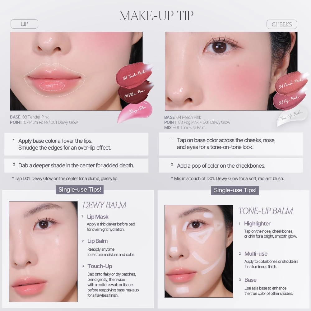 Heart Percent Dote On Mood Custom Lip & Cheek Single, Soft Velvety Tinted Balm Matte (Fog Pot) Air-Fit Mist Textures Multi-use Blush & Lip Tint 4.7g, M09. Dusty Rose