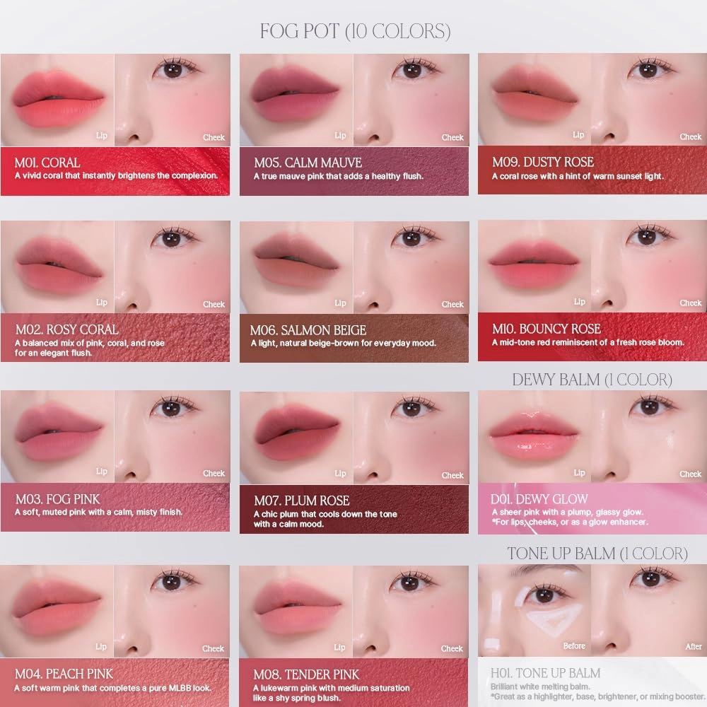 Heart Percent Dote On Mood Custom Lip & Cheek Single, Soft Velvety Tinted Balm Matte (Fog Pot) Air-Fit Mist Textures Multi-use Blush & Lip Tint 4.7g, M09. Dusty Rose