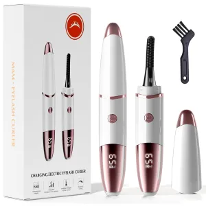 Heated Eyelash Curler, Fast Heat up Within 10s, 24 Hours Long Lasting, Rechargeable Electric Eyelash Curler, Temperature Control, Mini Lash Curler Safe Anti-Burn Eyelash Curle, with LED Display-White