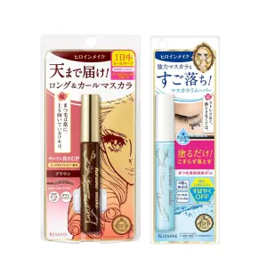 HEROINE MAKE by KISSME Mascara Duo Set | 2 Full-Size - Waterproof & Lengthening & Volume Fiber Tubing Mascara Brown   Gentle Eye Makeup Remover for Waterproof Mascara, Fast-Acting Cleanser