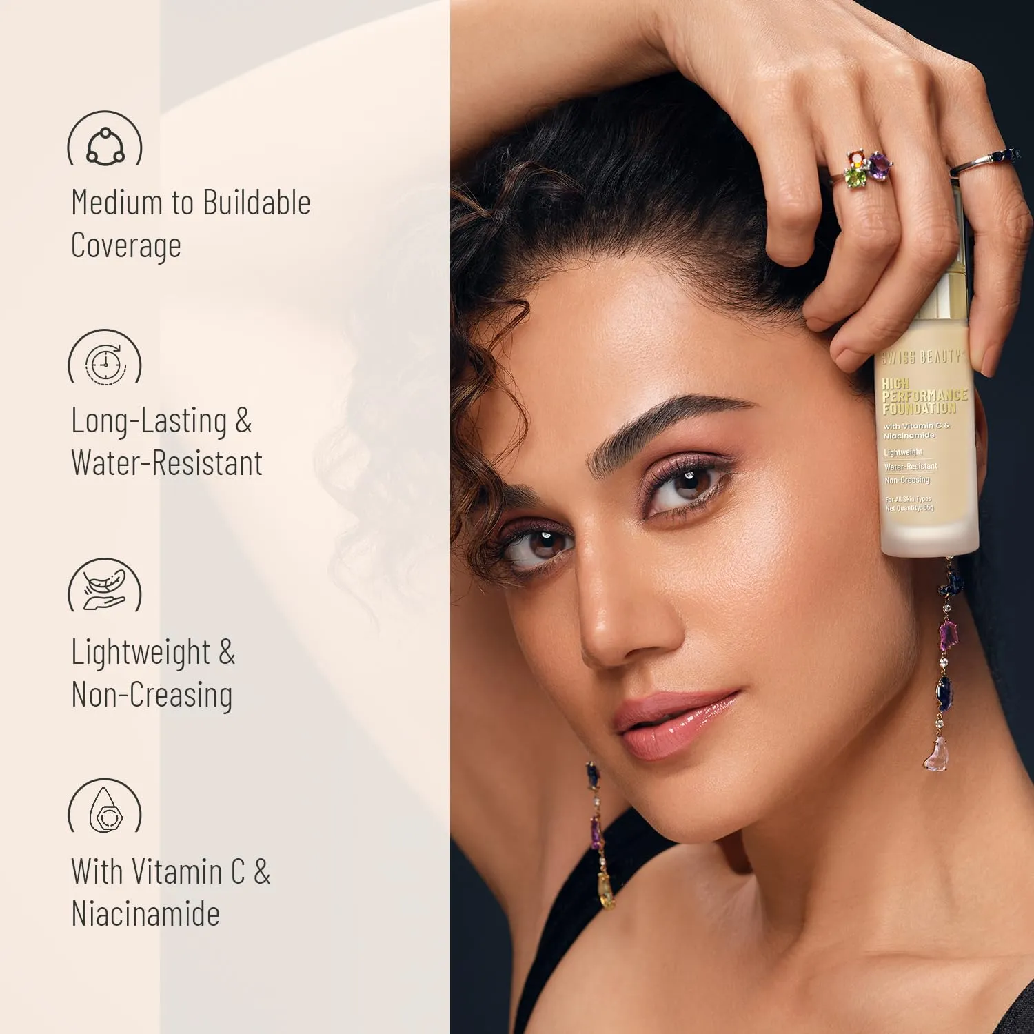High Performance Foundation | Water-Resistant | Medium To Buildable Coverage Liquid Dewy Finish | Lightweight | Easy To Blend | With Vitamin C & Niacinamide | 02 Rose Blush, 55G