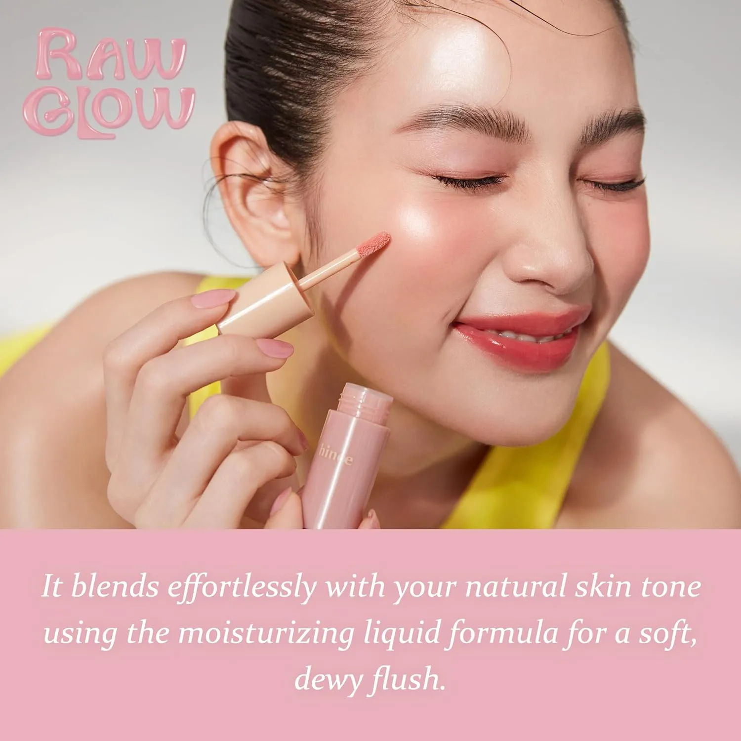 hince Dewy Liquid Cheek 6g Raw Glow Liquid Blush for Cheeks Vegan Dewy Cheek Tint Glass Skin Lightweight Liquid Blush Weightless Watercolor (SUNLIT PEACH, LC002), 0.2 Fl Oz (Pack of 1)