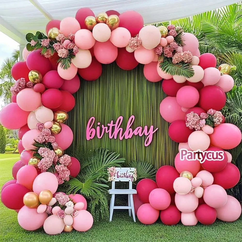 Hot Pink Balloon Arch Kit - Double Stuffed Dark Light Pink Magenta Blush Gold Balloon Garland for Birthday Baby Shower Wedding Summer Party Decoration