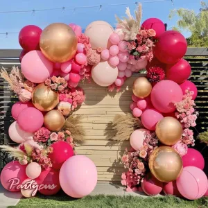 Hot Pink Balloon Arch Kit - Double Stuffed Dark Light Pink Magenta Blush Gold Balloon Garland for Birthday Baby Shower Wedding Summer Party Decoration
