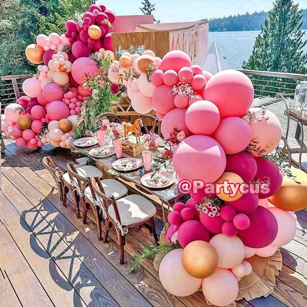 Hot Pink Balloon Arch Kit - Double Stuffed Dark Light Pink Magenta Blush Gold Balloon Garland for Birthday Baby Shower Wedding Summer Party Decoration
