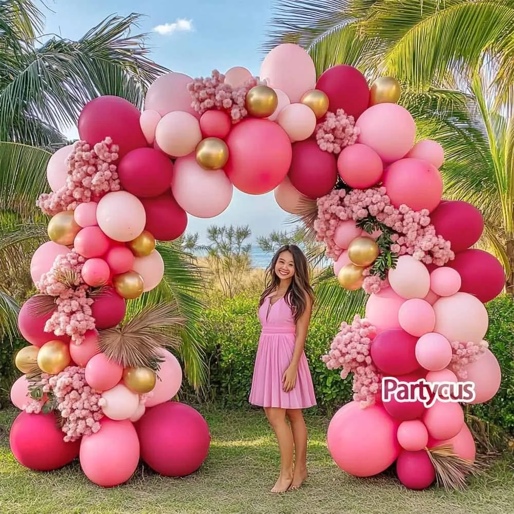 Hot Pink Balloon Arch Kit - Double Stuffed Dark Light Pink Magenta Blush Gold Balloon Garland for Birthday Baby Shower Wedding Summer Party Decoration