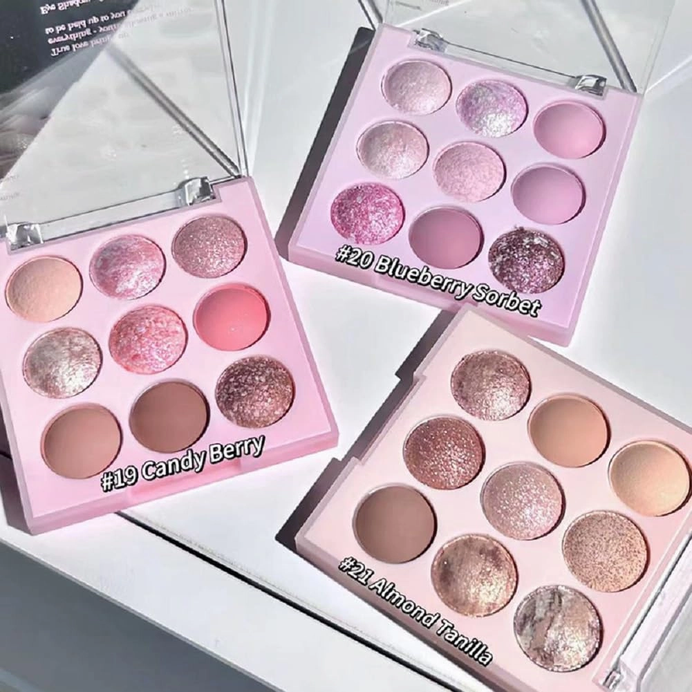 Ice Cream Nine Color Eyeshadow Palette Pearl Matte Rose Tray Lying Silkworm Blush Oat Milk Tea Earth Pure Desire (03# Almond vanilla)