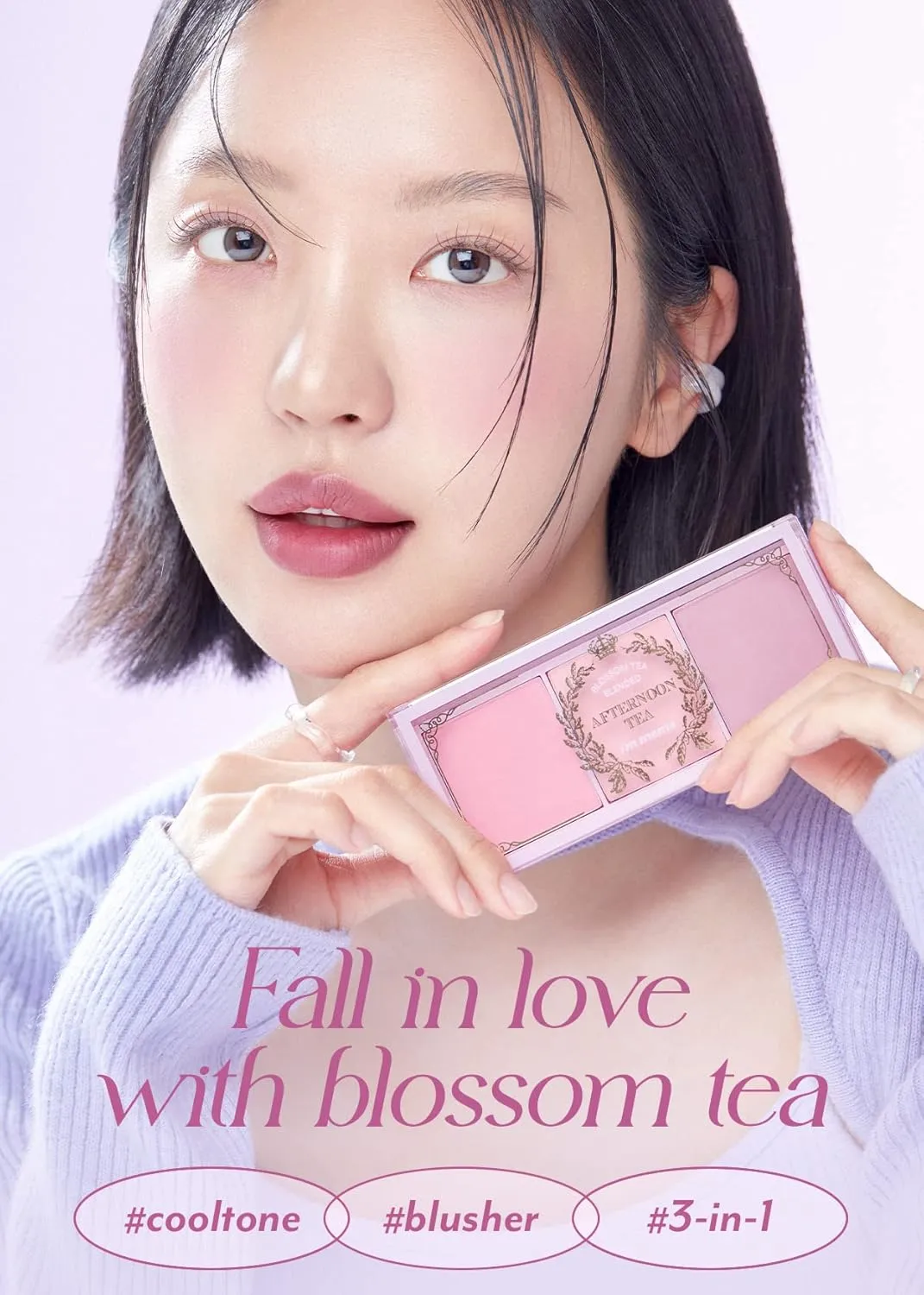 I'm Meme Palette - Afternoon Tea Blusher | Blossom Tea Blended, Cool Tone Blush for Cheek, Soft Pink, Peach, Lavender, 3 Shades Palette, Matte Powder Blush for Face&Cheeks, 0.4oz