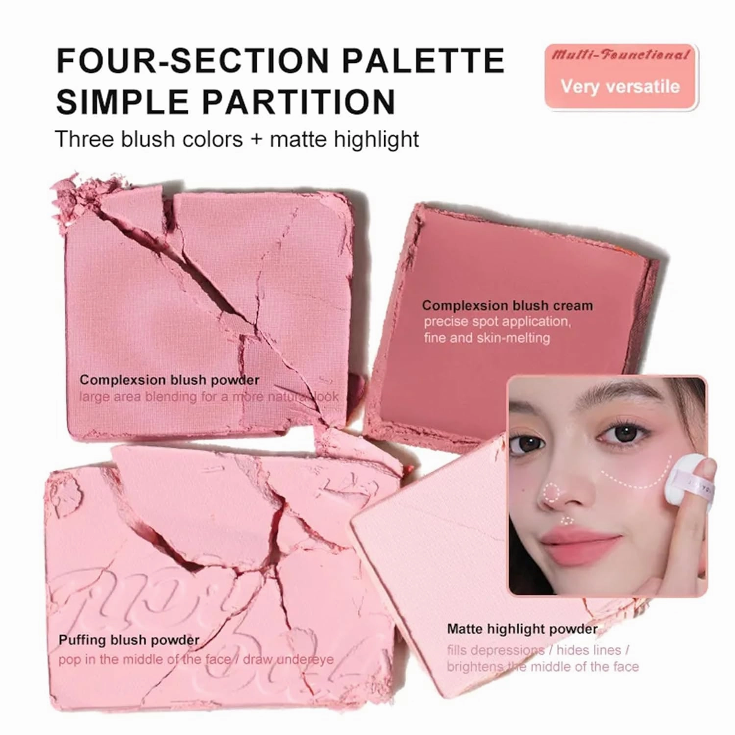 Judy 2 In 1 Blush & Highlight Palette, Non-greasy, Lasting Sparkling, Sculpt the Face Makeup (#02 Energetic Peach, 9g)