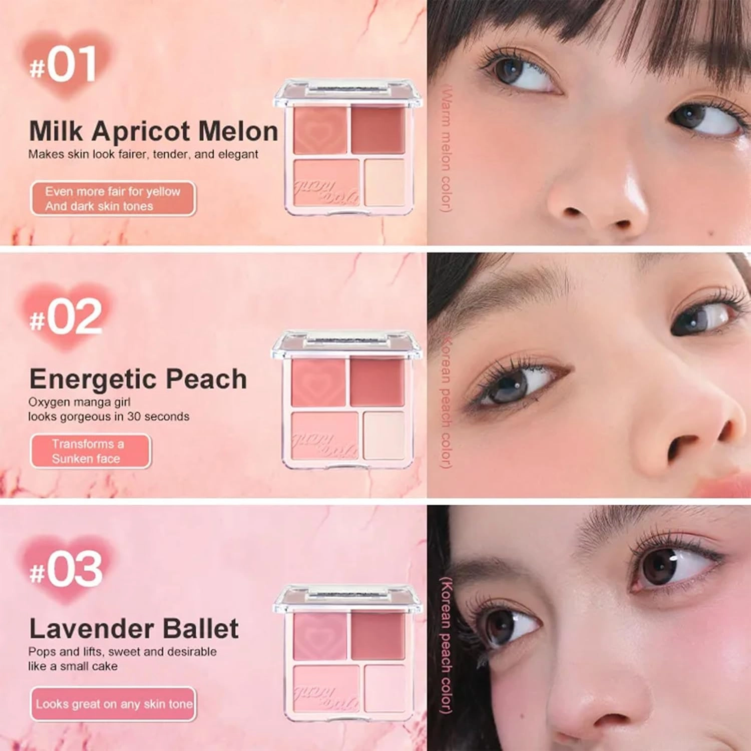Judy 2 In 1 Blush & Highlight Palette, Non-greasy, Lasting Sparkling, Sculpt the Face Makeup (#02 Energetic Peach, 9g)