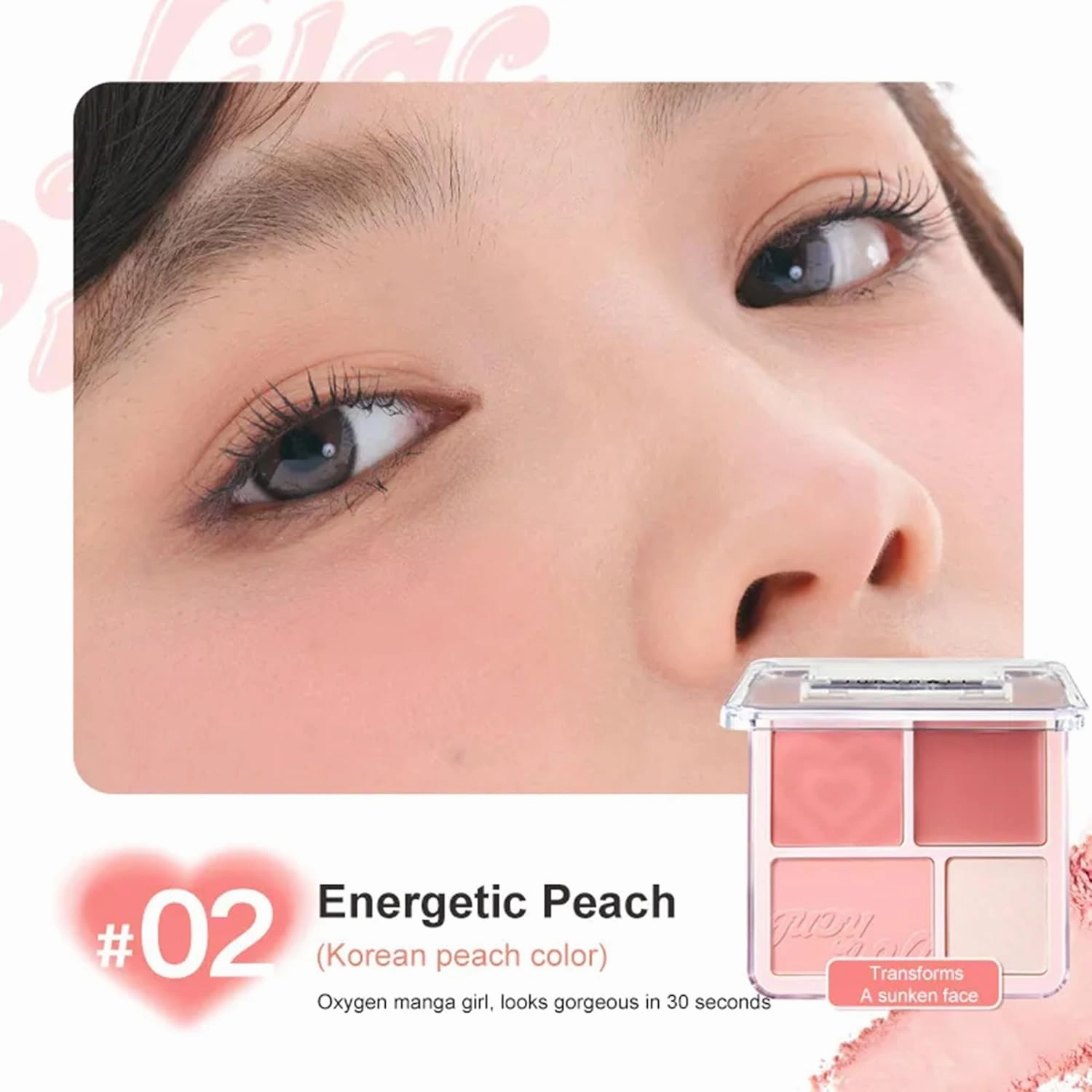 Judy 2 In 1 Blush & Highlight Palette, Non-greasy, Lasting Sparkling, Sculpt the Face Makeup (#02 Energetic Peach, 9g)
