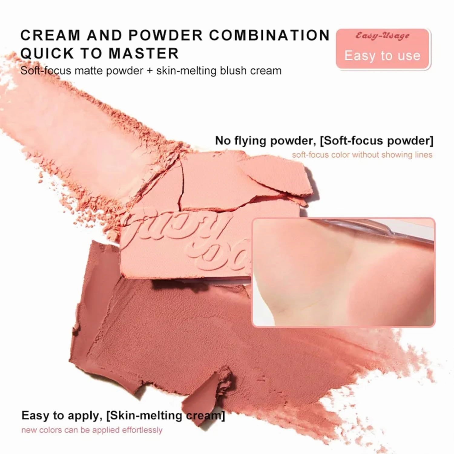 Judy 2 In 1 Blush & Highlight Palette, Non-greasy, Lasting Sparkling, Sculpt the Face Makeup (#02 Energetic Peach, 9g)
