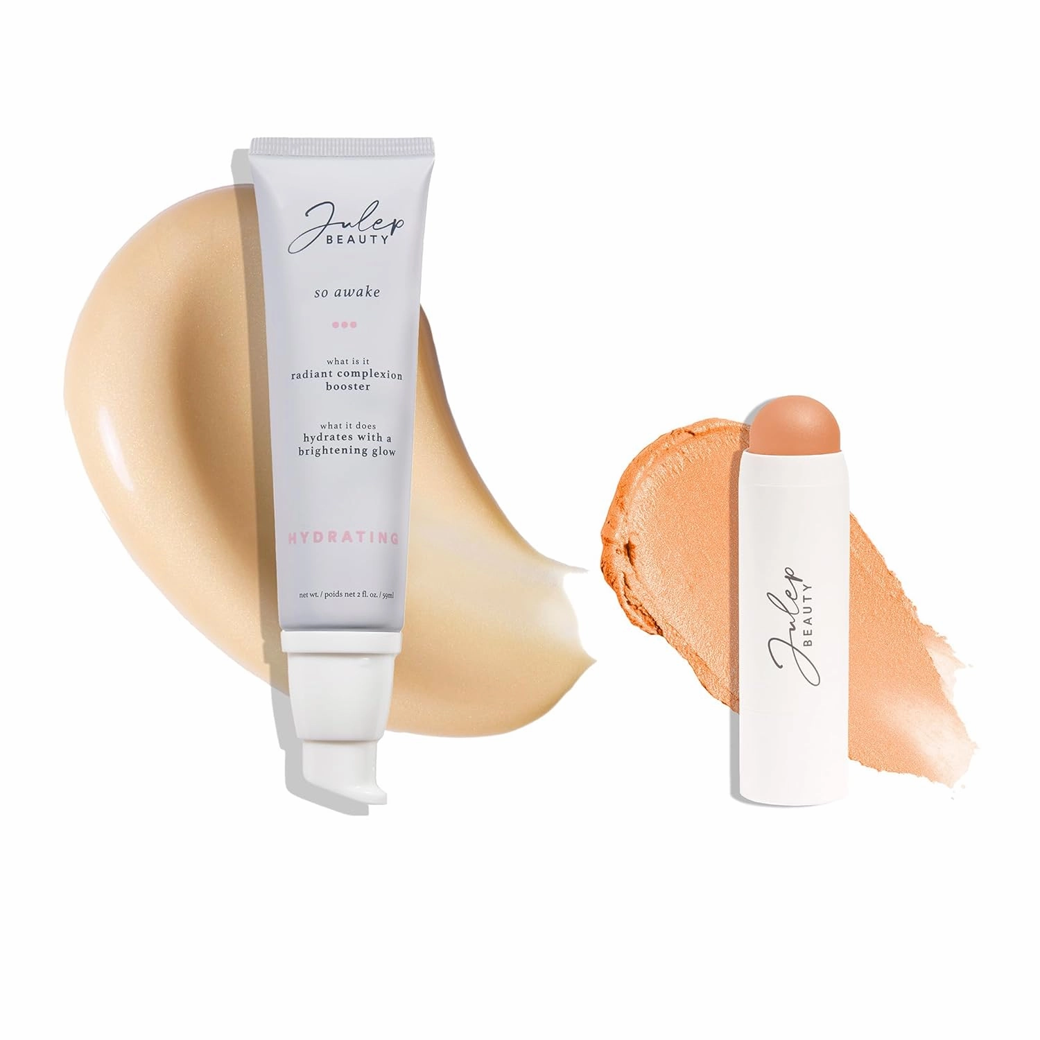 Julep Radiant Glow Duo: So Awake Snail Mucin Complexion Booster Moisturizer   Face Primer & Skip The Brush Cream-to-Powder Blush Stick in Sweet Peach Makeup & Skincare Set