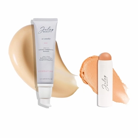 Julep Radiant Glow Duo: So Awake Snail Mucin Complexion Booster Moisturizer   Face Primer & Skip The Brush Cream-to-Powder Blush Stick in Sweet Peach Makeup & Skincare Set