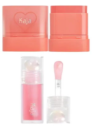 Kaja Dewy Bar - Creamy Multi-Stick Blusher & Lip Balm 03 Peach Cobbler,10g   Juicy Glass Lip Oil 01 Rose Hip Spritz Bundle