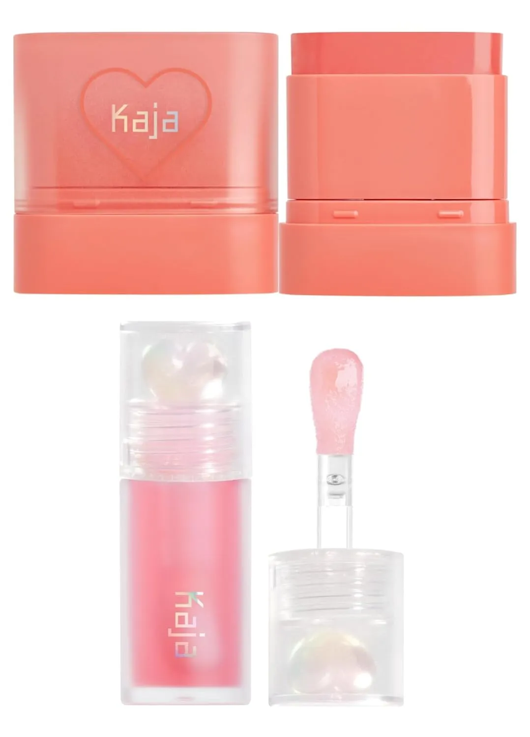 Kaja Dewy Bar - Creamy Multi-Stick Blusher & Lip Balm 03 Peach Cobbler,10g   Juicy Glass Lip Oil 01 Rose Hip Spritz Bundle