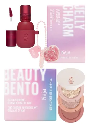 Kaja Lip & Blush Glazed Keychain Stain - Jelly Charm 02 Squeeze Guava   Beauty Bento Collection - Bouncy Eyeshadow Trio 16 Peach Madeline Bundle