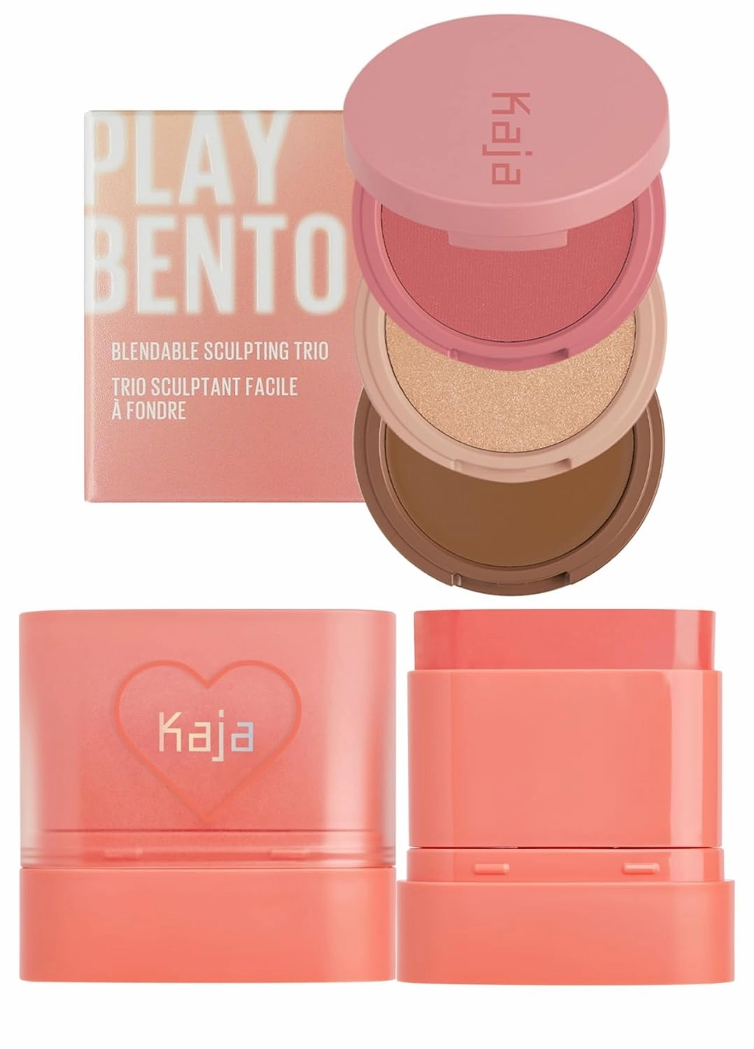 Kaja 3-in-1 Blendable Sculpting Trio - Play Bento 02 Cloud Latte   Dewy Bar - Creamy Multi-Stick Blusher & Lip Balm 03 Peach Cobbler,10g Bundle