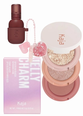 Kaja Lip & Blush Glazed Keychain Stain - Jelly Charm 06 Mocha Glaze   Beauty Bento Collection - Bouncy Eyeshadow Trio 16 Peach Madeline Bundle