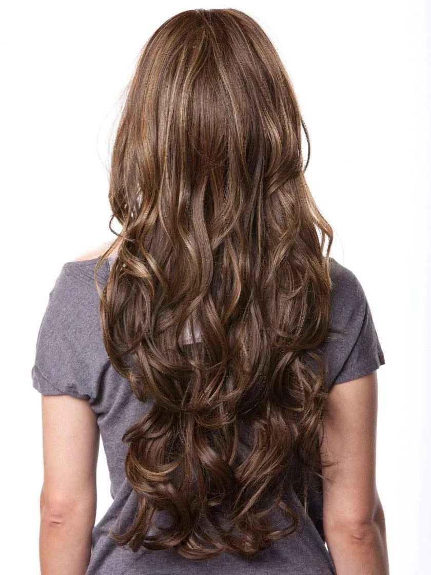 Kim Blush Wig Color Tropical Peach - Sepia Wigs 26" Long Wavy Lace Front 100% Futura Heat Friendly Synthetic Hair Vibrant Costume Realistic Hairline Layered Bundle MaxWigs Hairloss Booklet